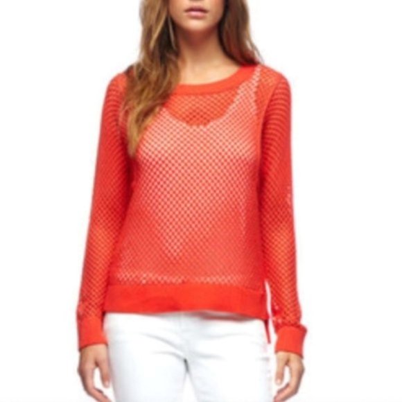 MICHAEL Michael Kors Bright Orange Open Knit Crewneck Sweater Size Small VGC - Picture 1 of 7